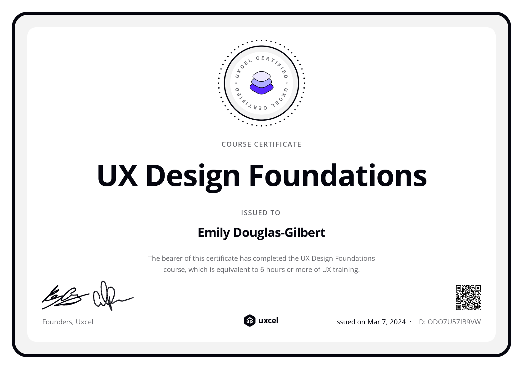 Emily's certificate